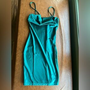 Emerald Green Slouch Front Satin Dress
